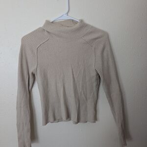 Universal Thread Beige Ribbed Mock Neck Long Sleeve Top